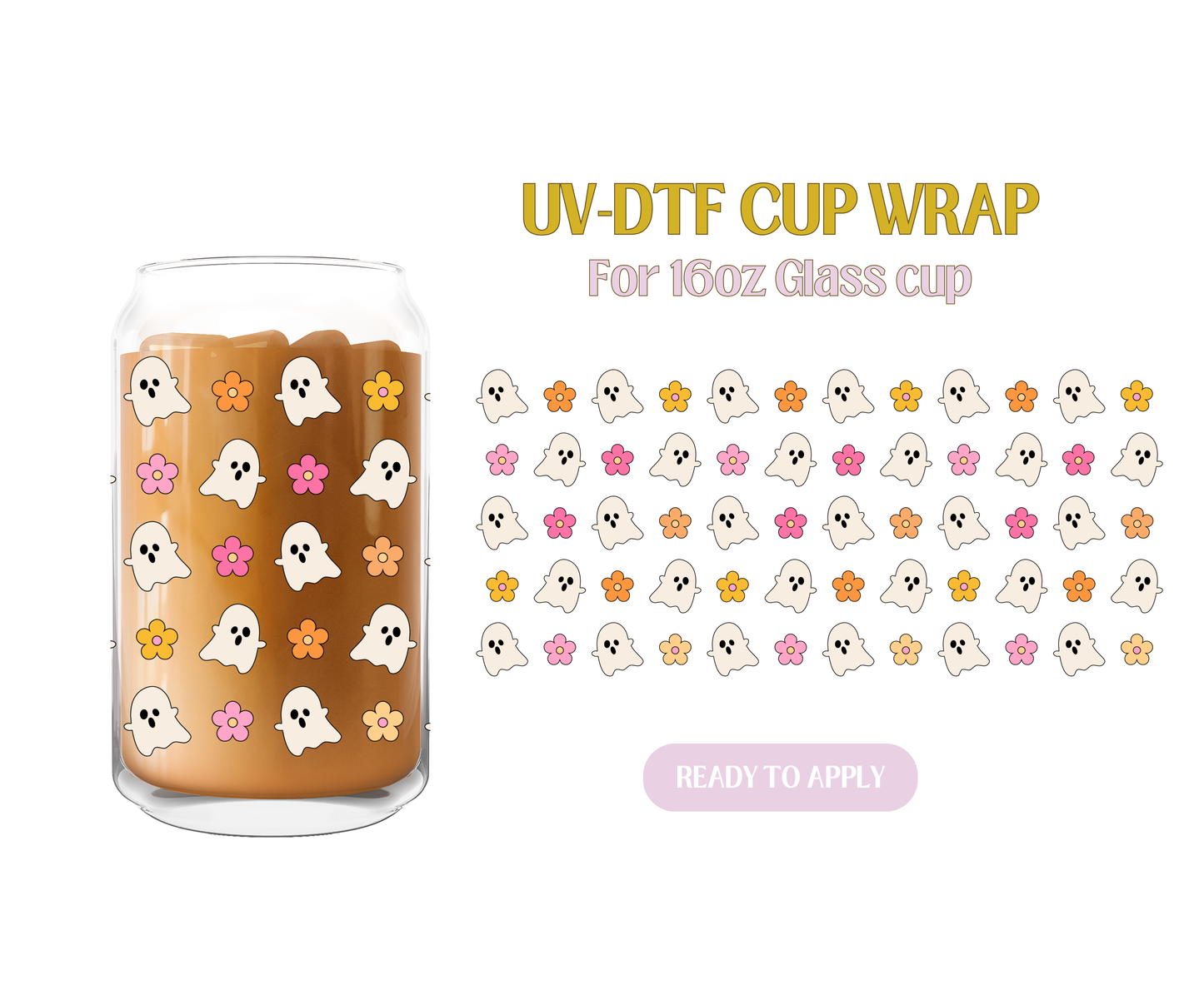 Cute Ghost & Flowers UV-DTF Wrap