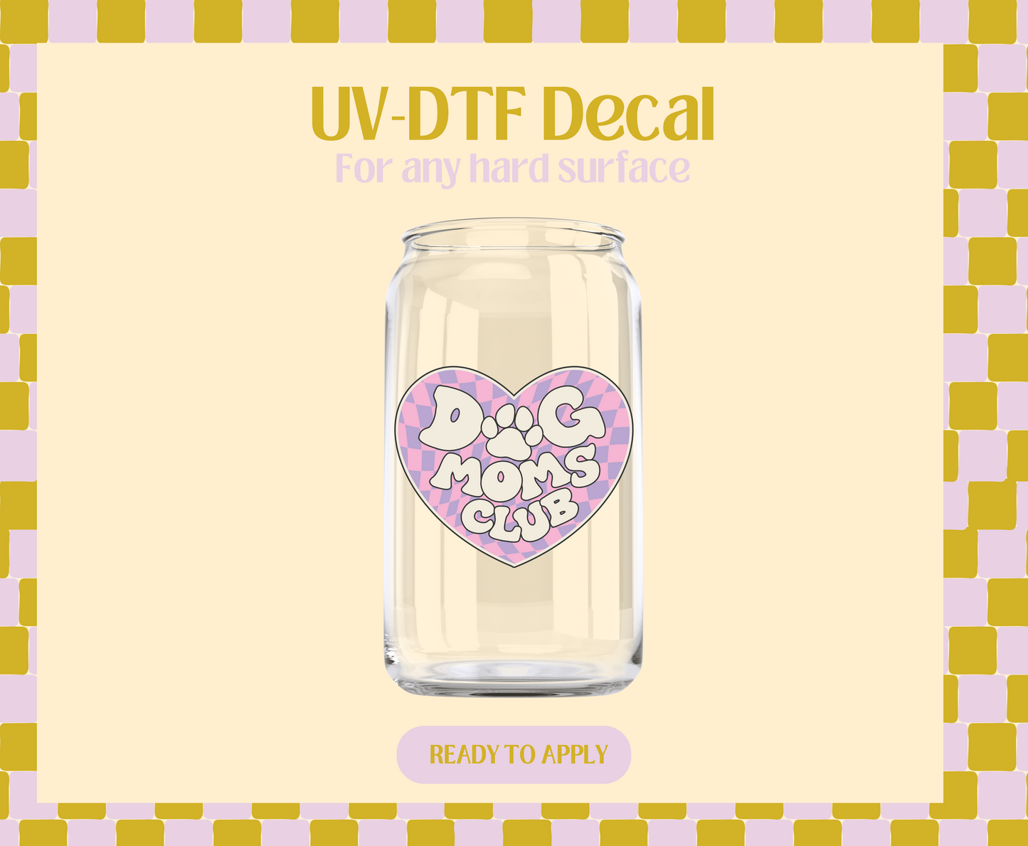 Dog mom club checkered heart UV-DTF Decal