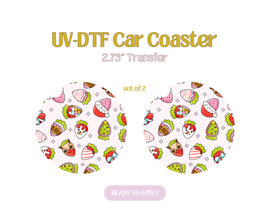 Festive Holiday Strawberries UV-DTF Car Coaster