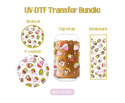 Festive Holiday Strawberries UV-DTF Transfer Bundle