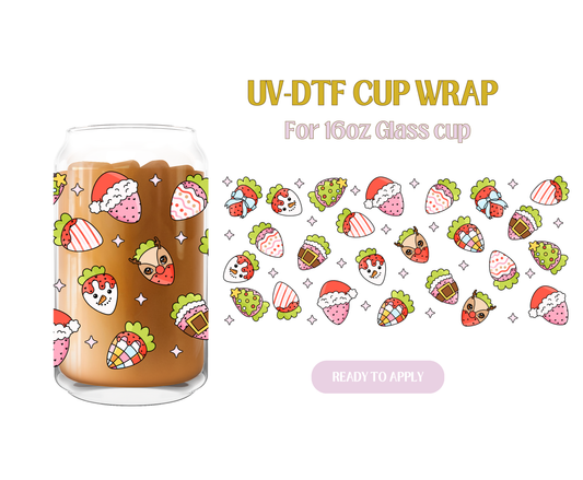 Festive Holiday Strawberries UV-DTF Wrap