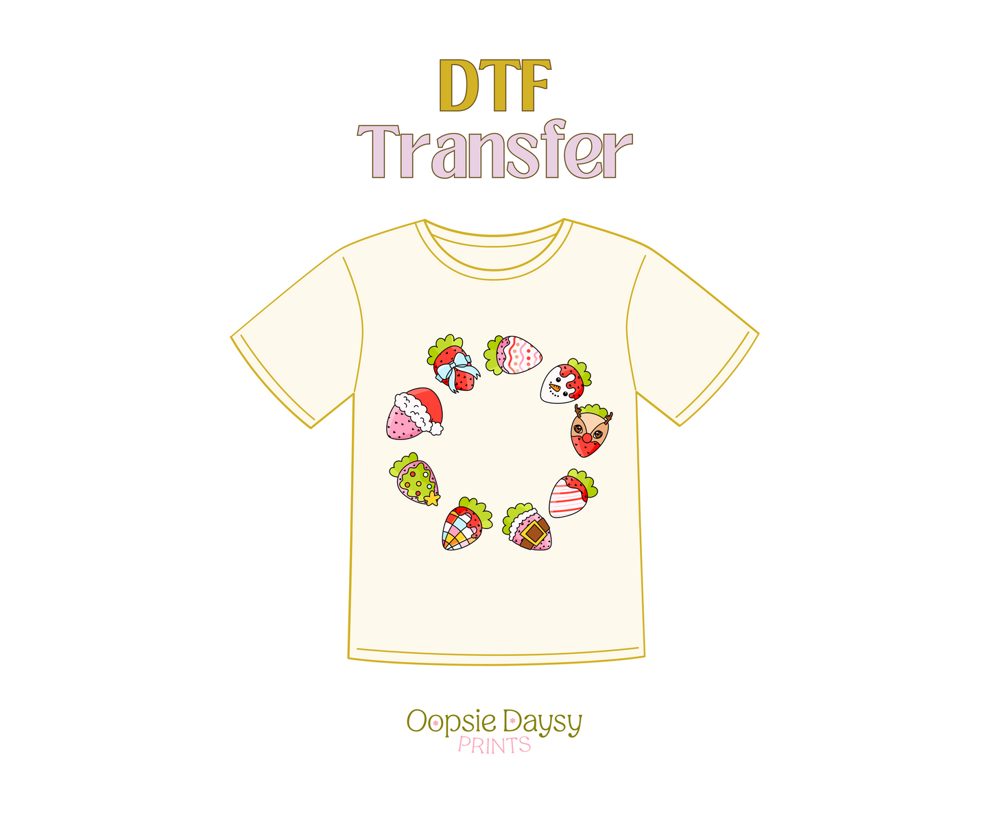 Festive Strawberry Wreath DTF Transfer