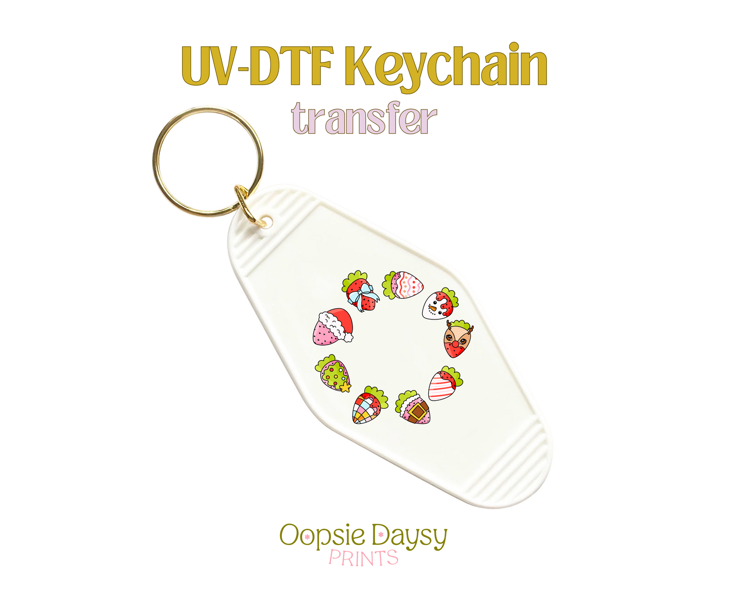 Festive Strawberry Wreath UV-DTF Keychain