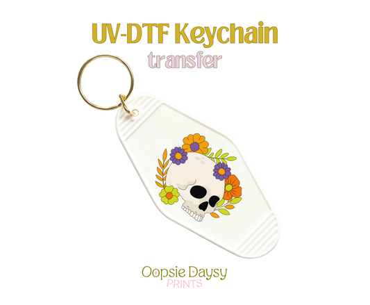 Floral Skull UV-DTF Keychain