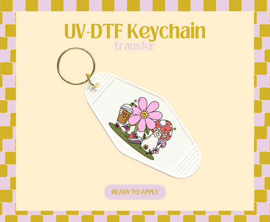 Flower Mushies Coffee Run UV-DTF Keychain