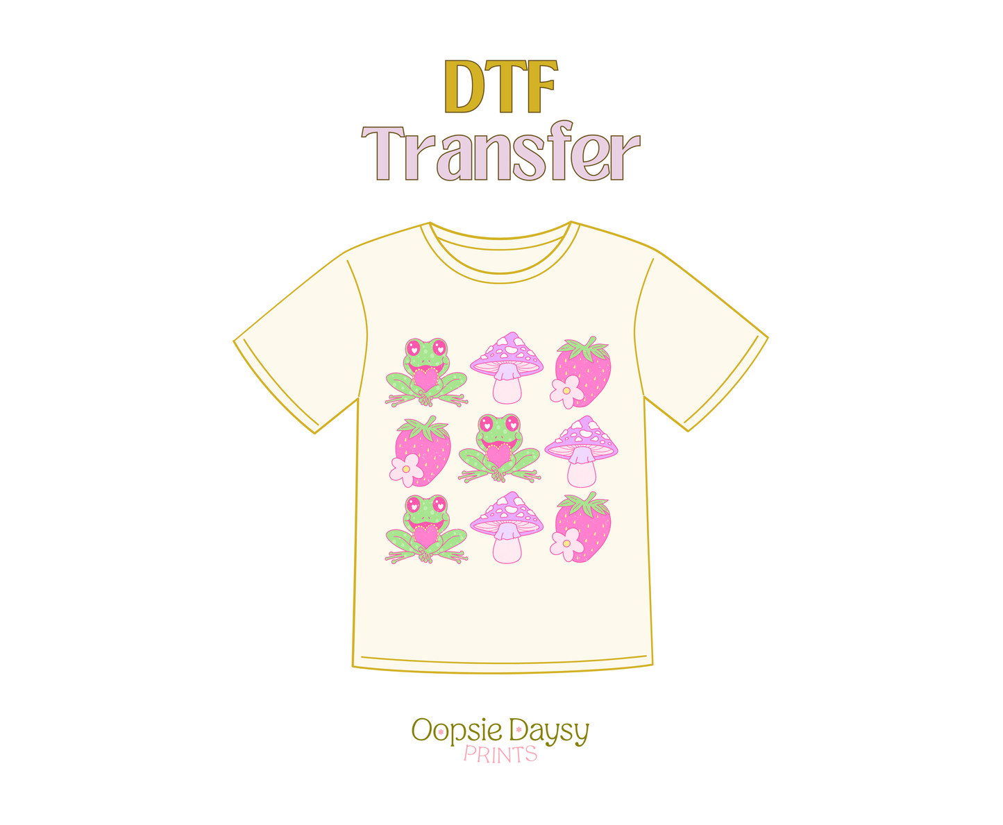 Froggie Strawberries & Mushies DTF Transfer