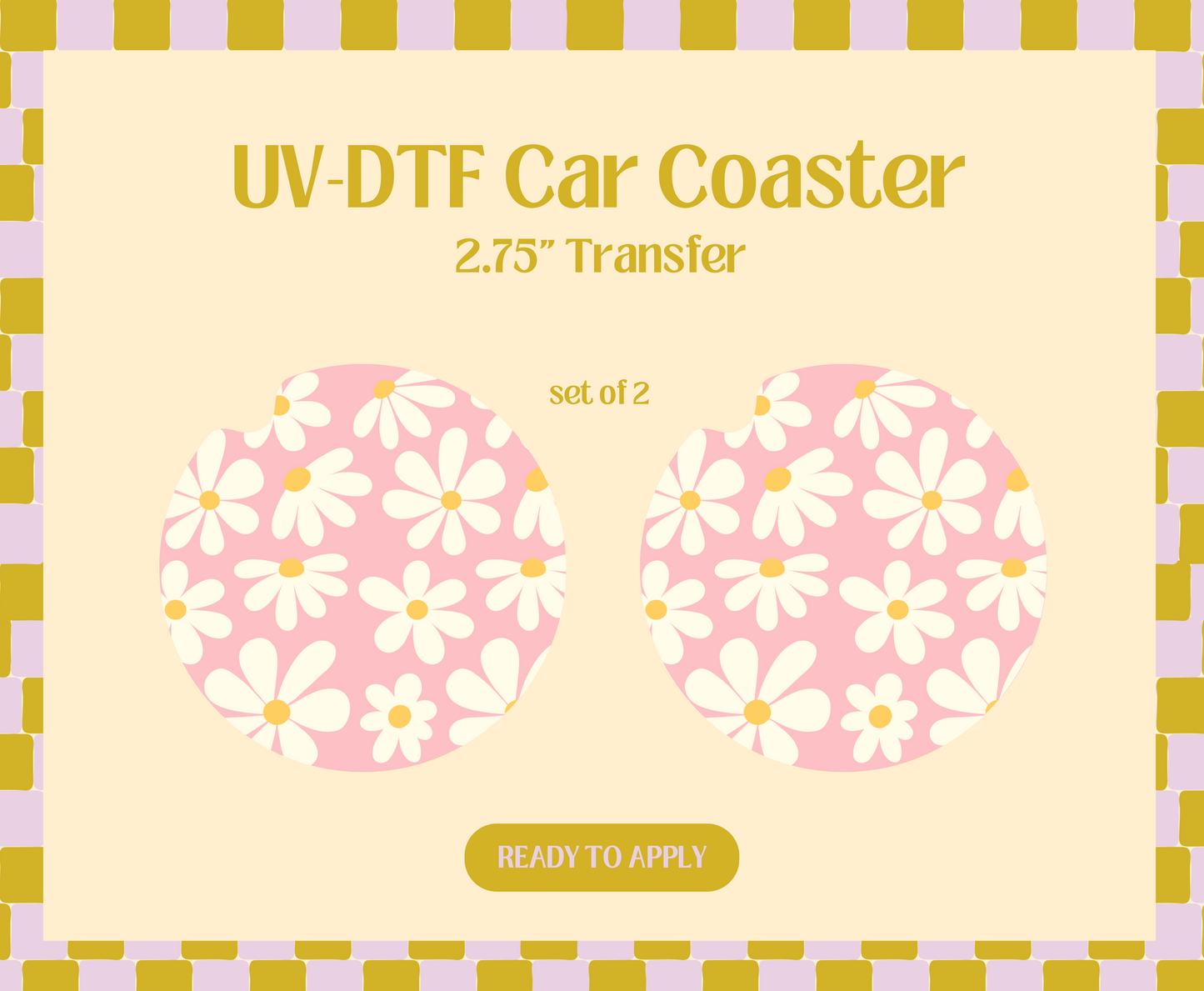 Fun White Daisies UV-DTF Car Coaster