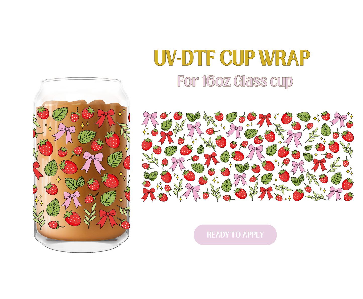 Garden Strawberries and Bows UV-DTF Wrap