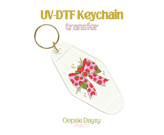 Garden Strawberry Pink Bow UV-DTF Keychain