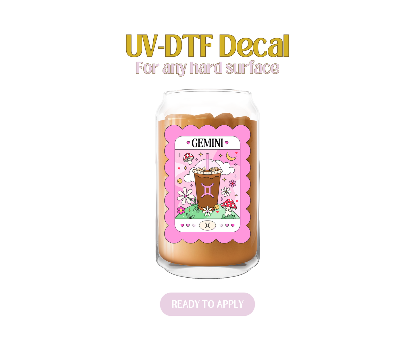 Gemini Pink Iced Coffee UV-DTF Decal