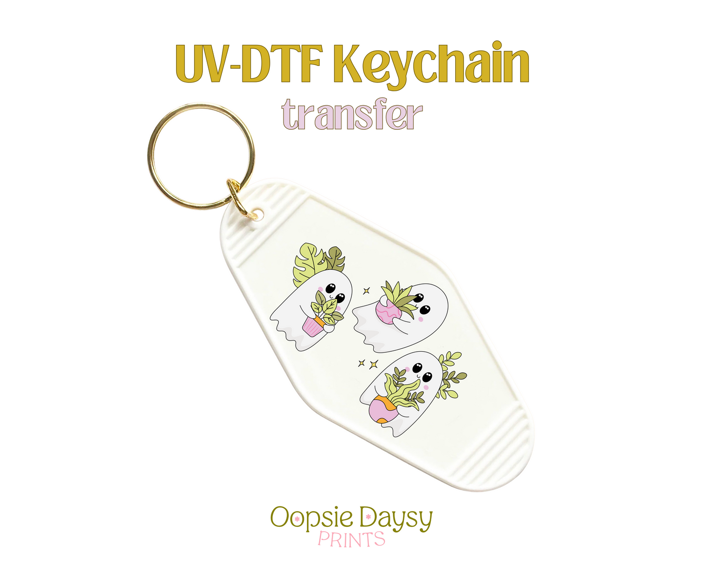 Ghosites and Cute Plants UV-DTF Keychain