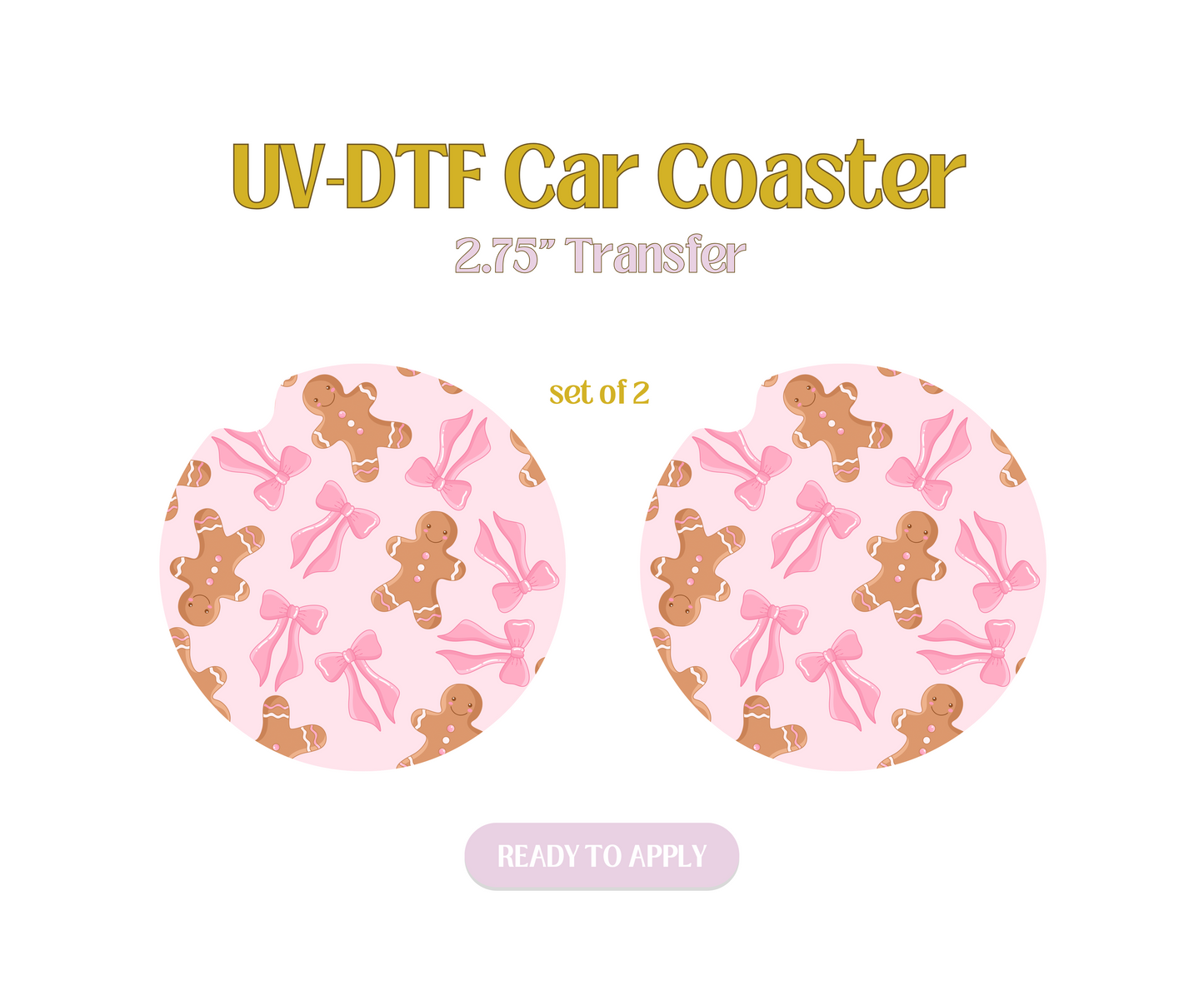 Gingerbread Bows UV-DTF Car Coaster