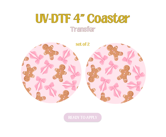 Gingerbread Bows UV-DTF 4" Coaster