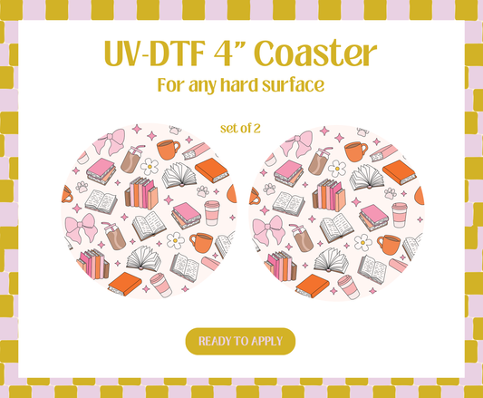Girly drinks and books UV-DTF 4" Coaster