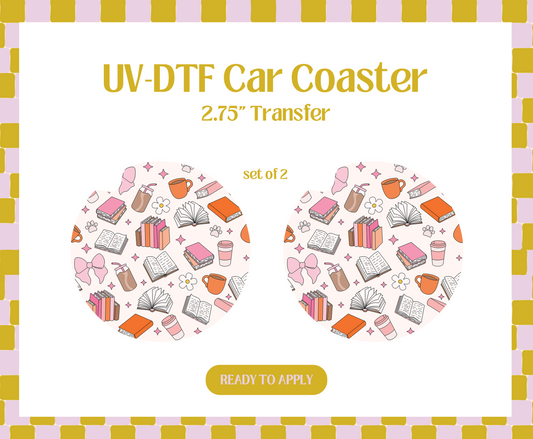 Girly drinks and books UV-DTF Car Coaster