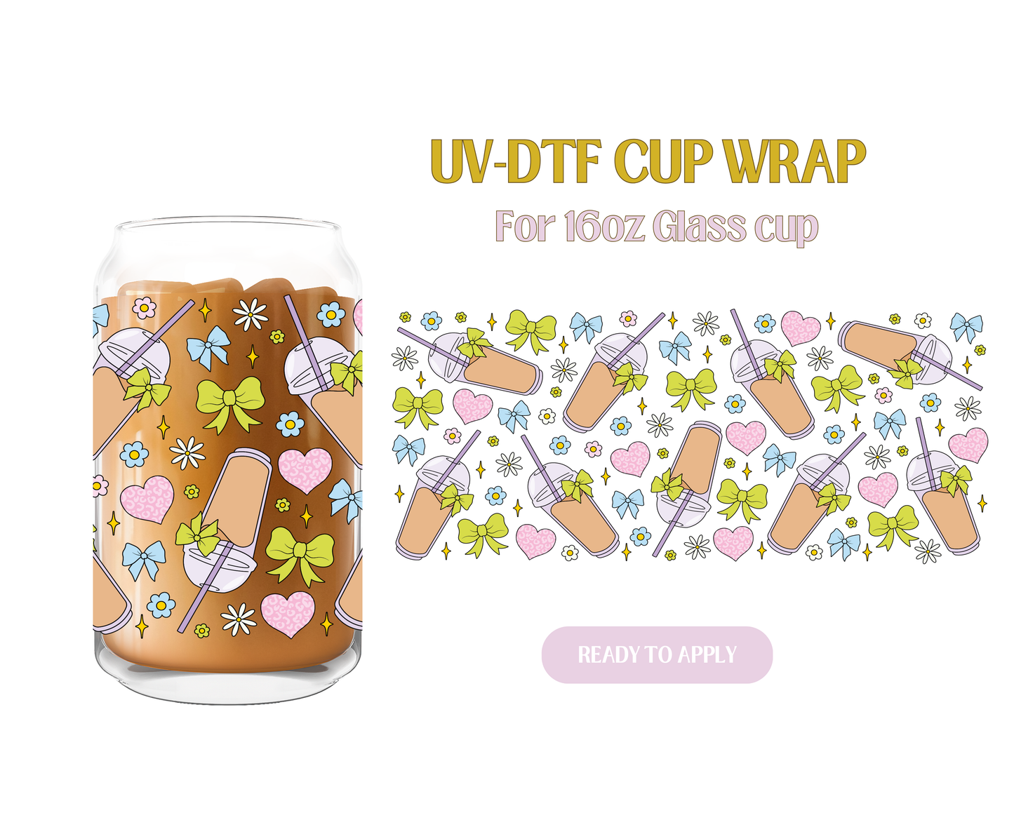 Green Bows and Coffee Cups UV-DTF Wrap