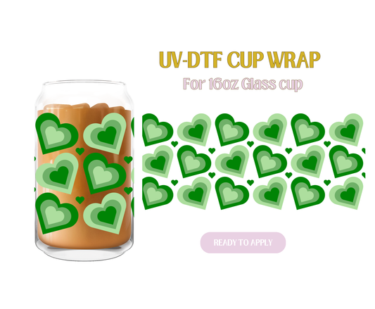 Green Tone Hearts UV-DTF Wrap