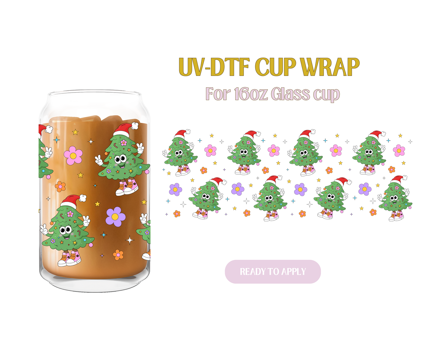 Groovy Cutie Christmas Trees UV-DTF Wrap