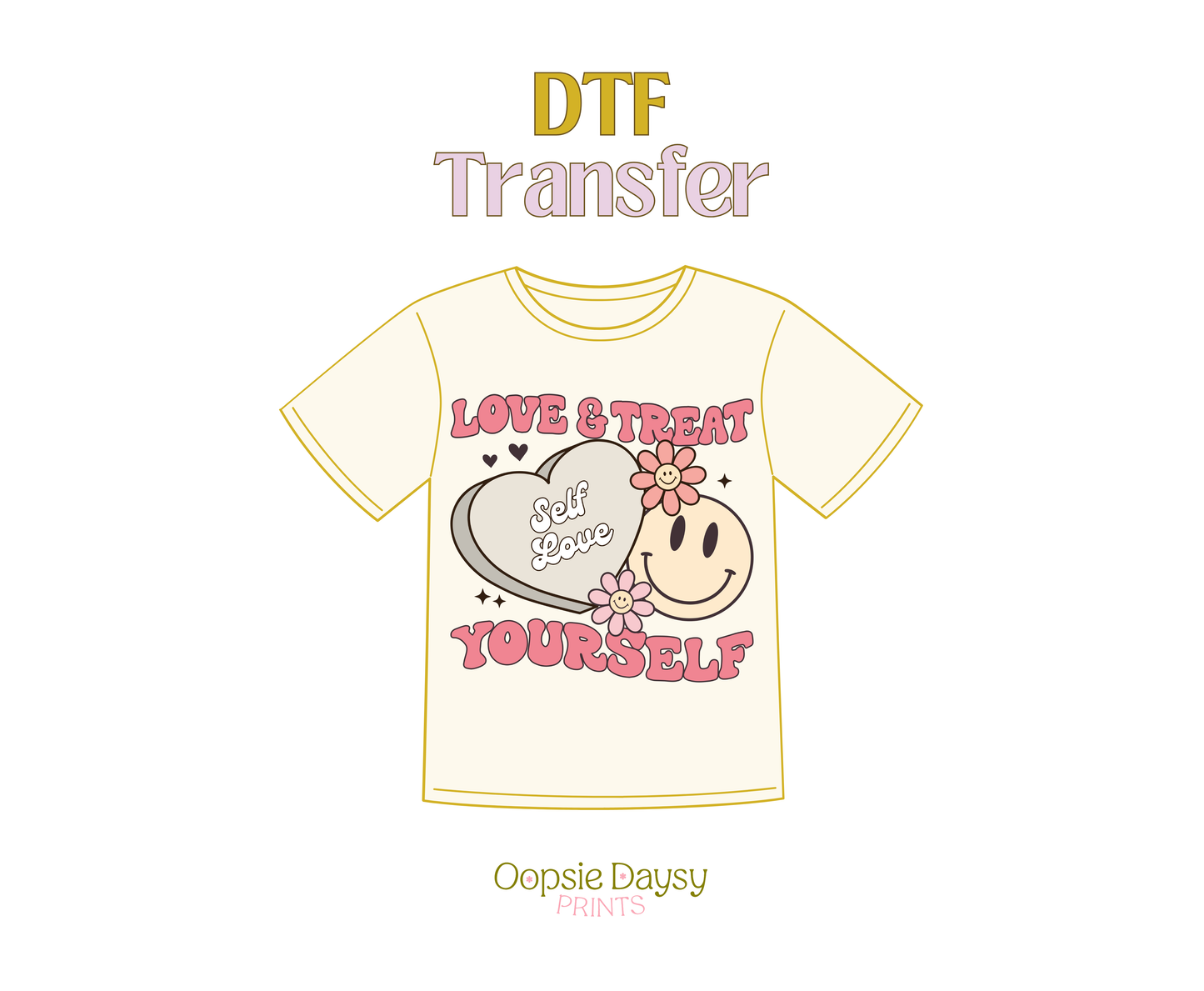 Groovy Love & Treat Yourself  Heart DTF Transfer