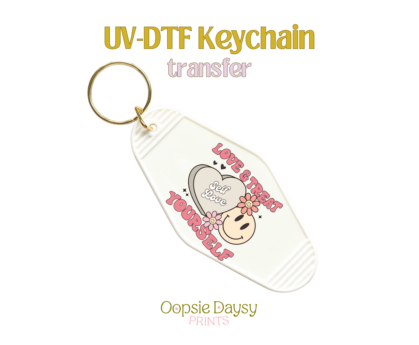 Groovy Love & Treat Yourself Heart UV-DTF Keychain