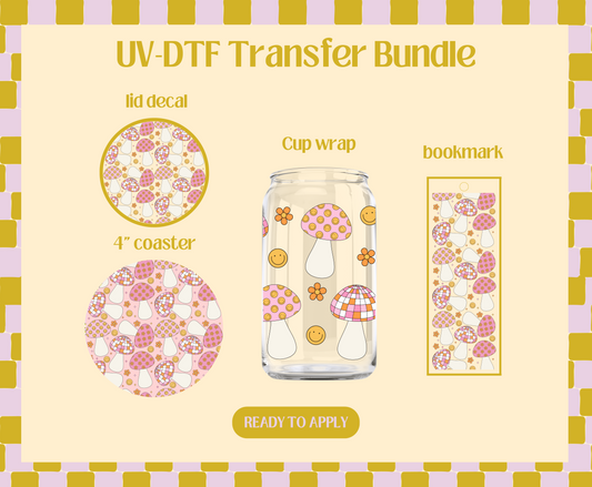 Groovy Pink Disco Mushies UV-DTF Transfer Bundle