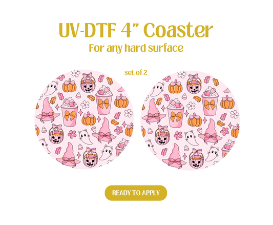 Halloween Pink Coquette UV-DTF 4" Coaster