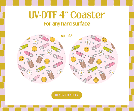 Happy Book Pattern UV-DTF 4" Coaster