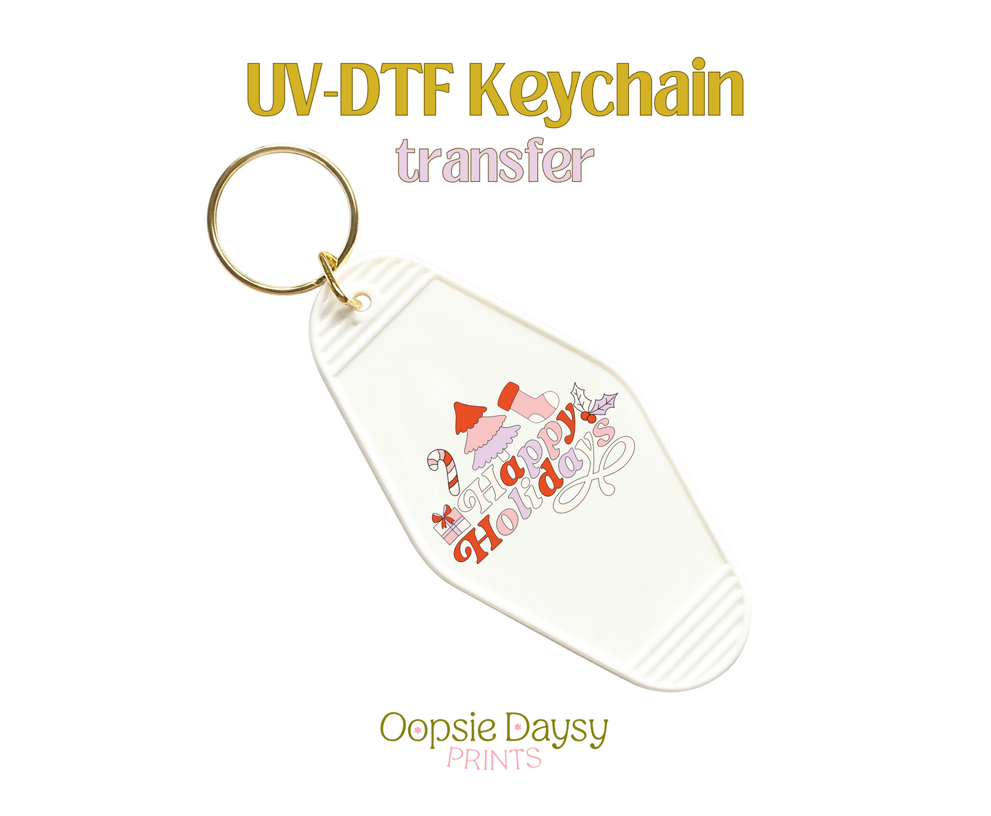 Happy Holidays purple.pink UV-DTF Keychain