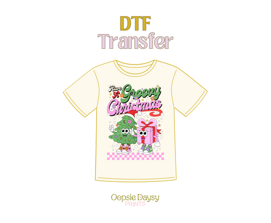 Have a Groovy Christmas Green & Pink Checkered DTF Transfer