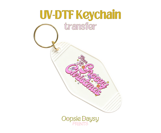 Have a Groovy Christmas Pink Text UV-DTF Keychain