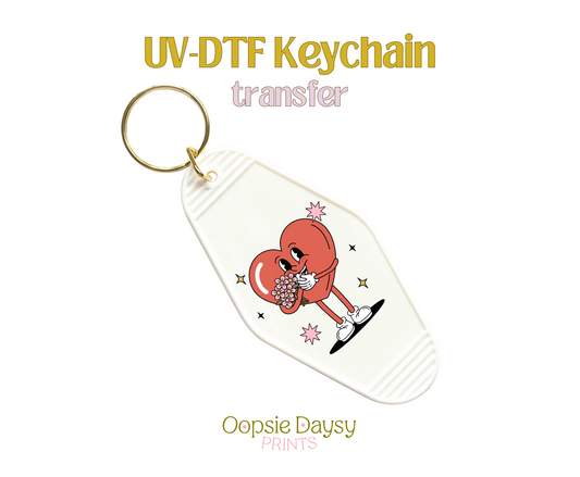 Heart Character With Roses UV-DTF Keychain