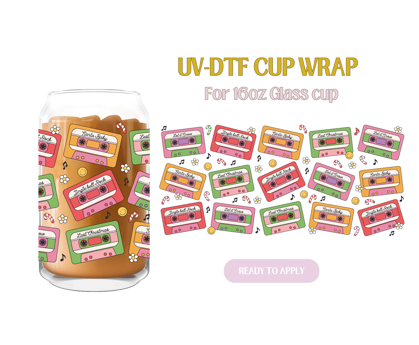 Holiday Cassette Tapes UV-DTF Wrap