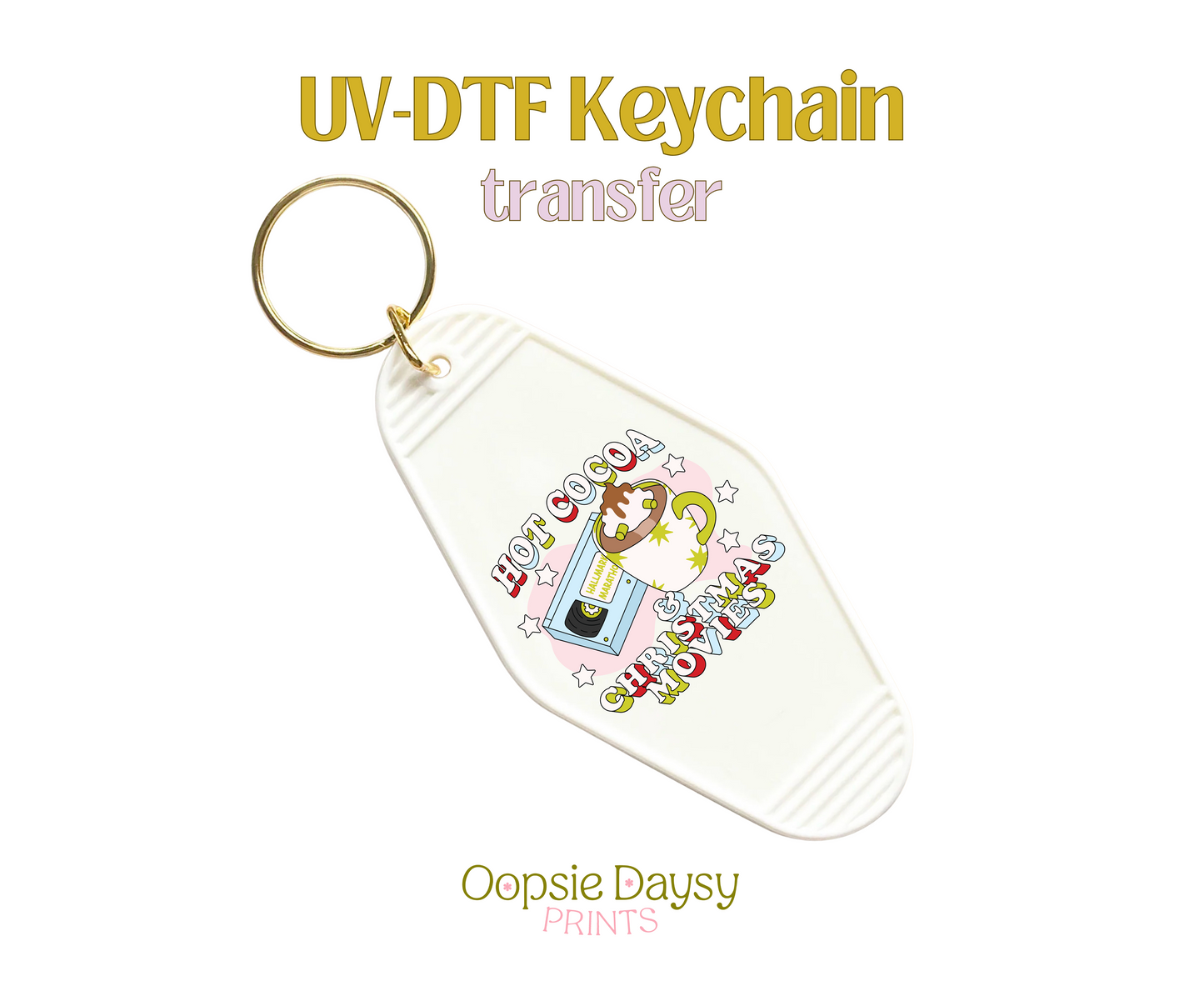 Hot Cocoa Christmas Movies Blue.Green UV-DTF Keychain