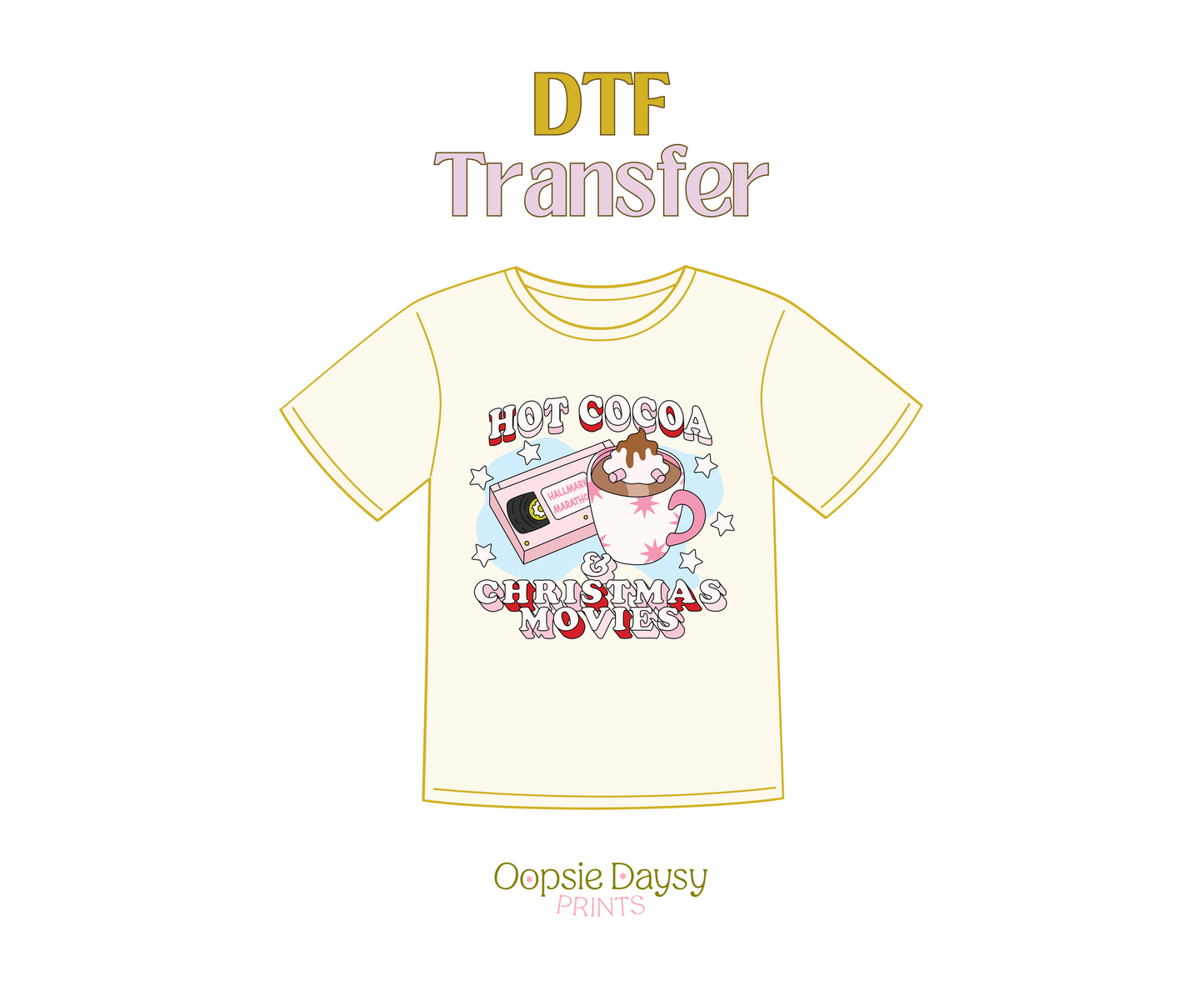 Hot Cocoa Christmas Movies Pink.Blue DTF Transfer