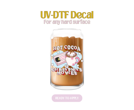 Hot Cocoa Christmas Movies Pink.Blue UV-DTF Decal