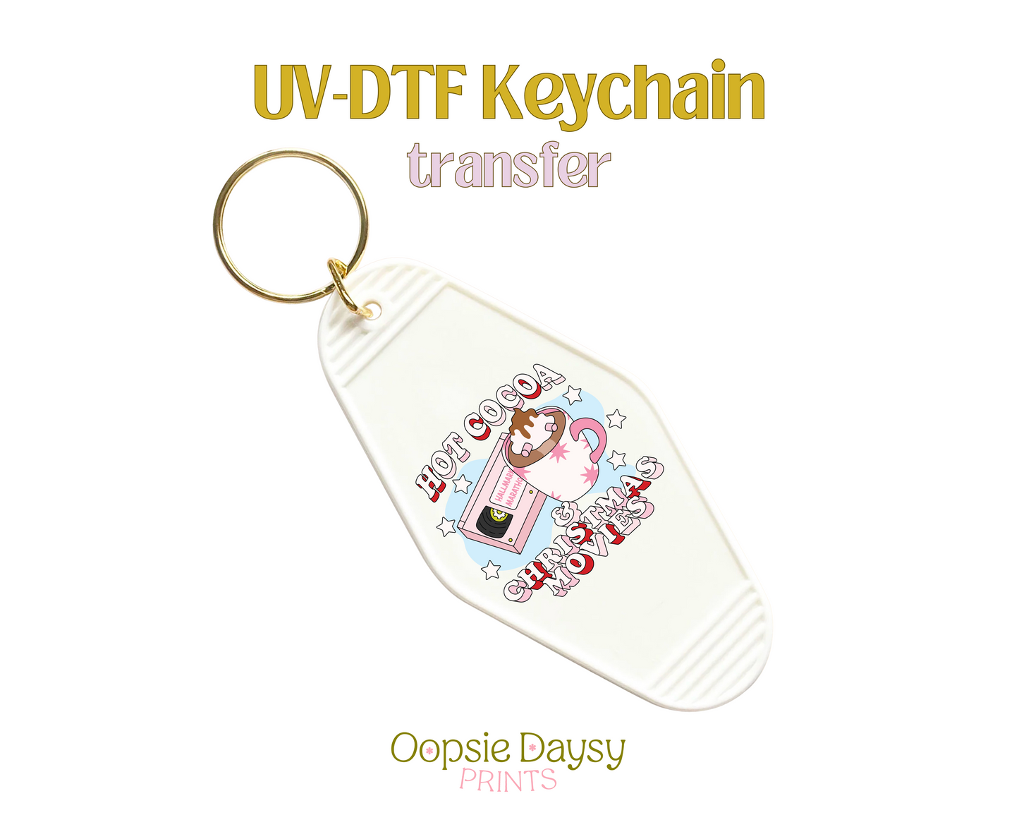 Hot Cocoa Christmas Movies Pink.Blue UV-DTF Keychain