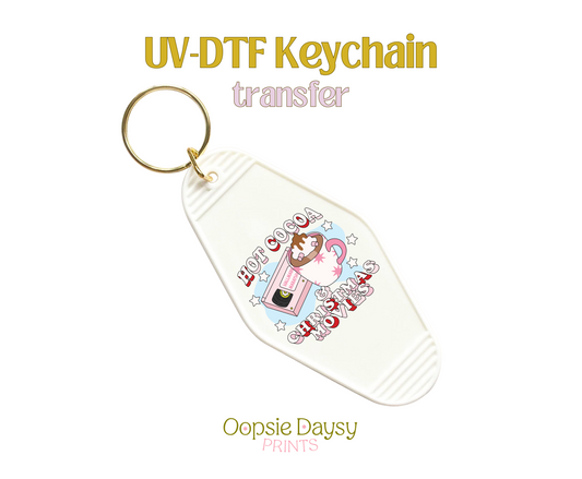 Hot Cocoa Christmas Movies Pink.Blue UV-DTF Keychain