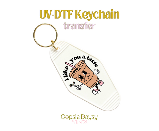 I Like You a Latte Character Flowers UV-DTF Keychain