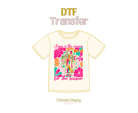 Jesus's Floral and Cross DTF Transfer