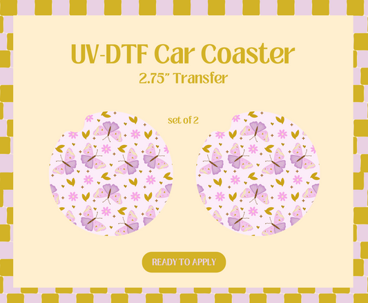 Lavender Butterflies UV-DTF Car Coaster