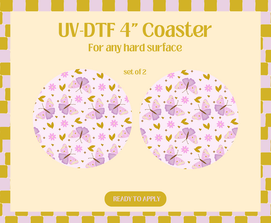 Lavender Butterflies UV-DTF 4" Coaster