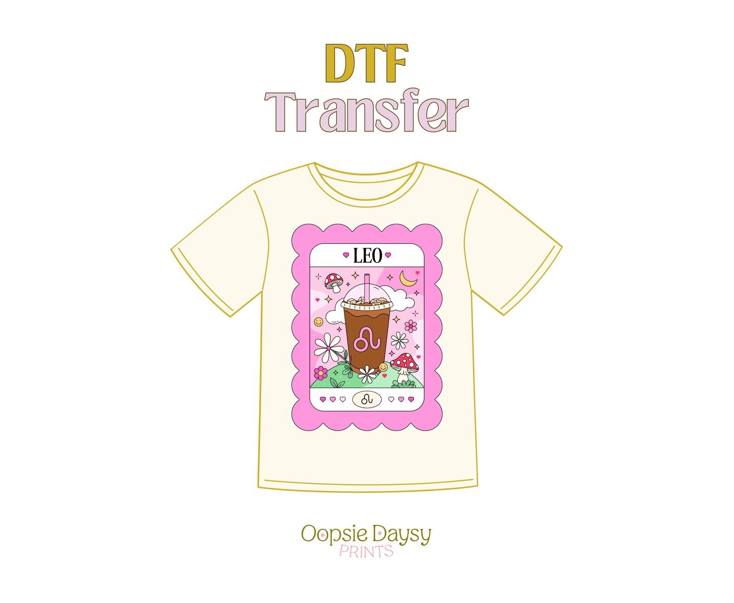 Leo Pink Iced Coffee DTF Transfer