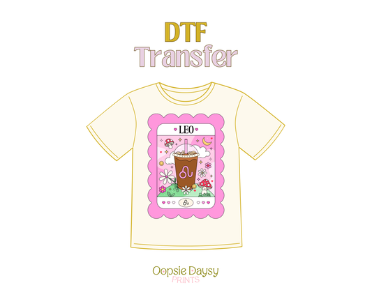 Leo Pink Iced Coffee DTF Transfer