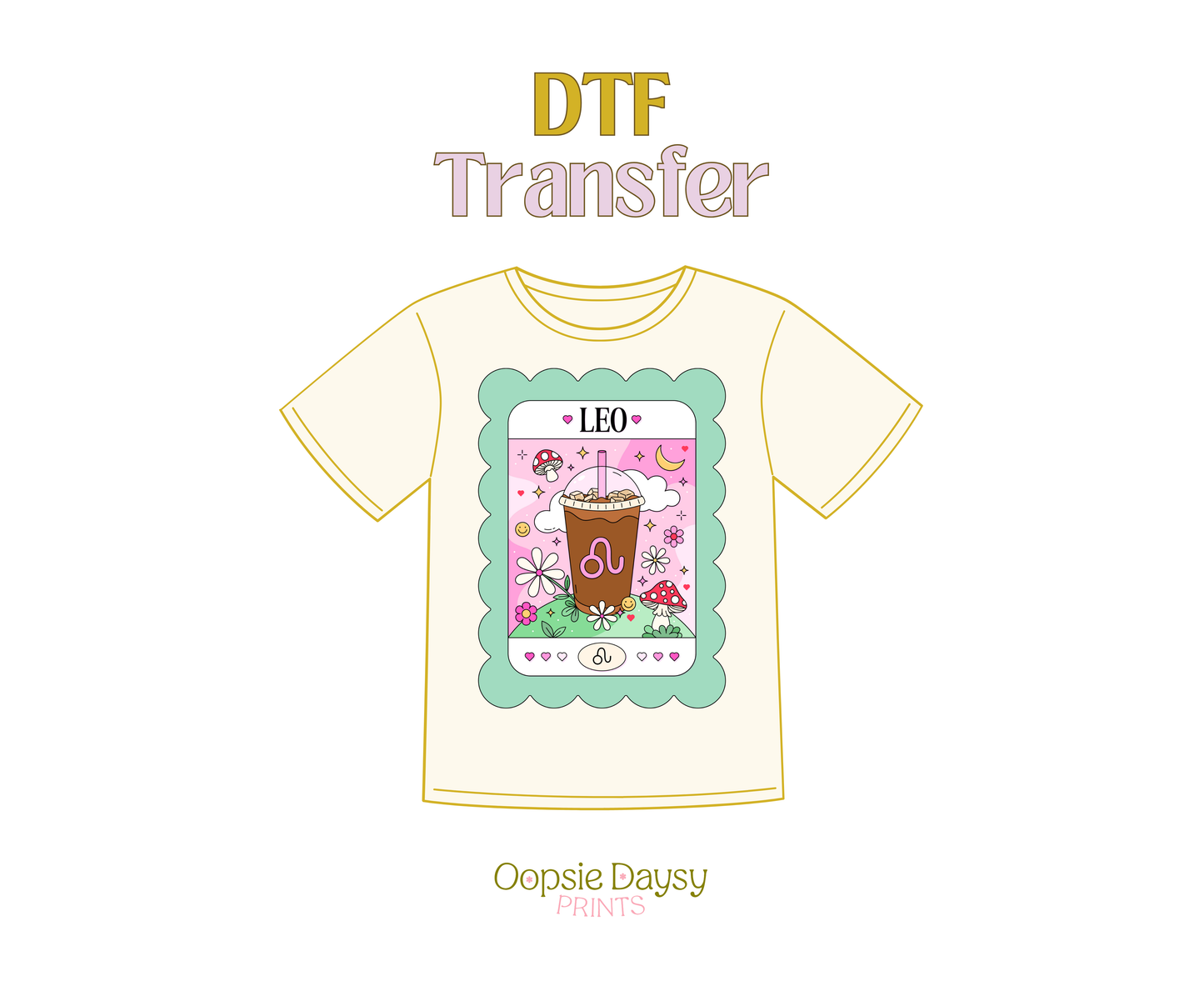 Leo Teal Iced Coffee DTF Transfer