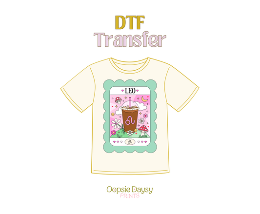 Leo Teal Iced Coffee DTF Transfer