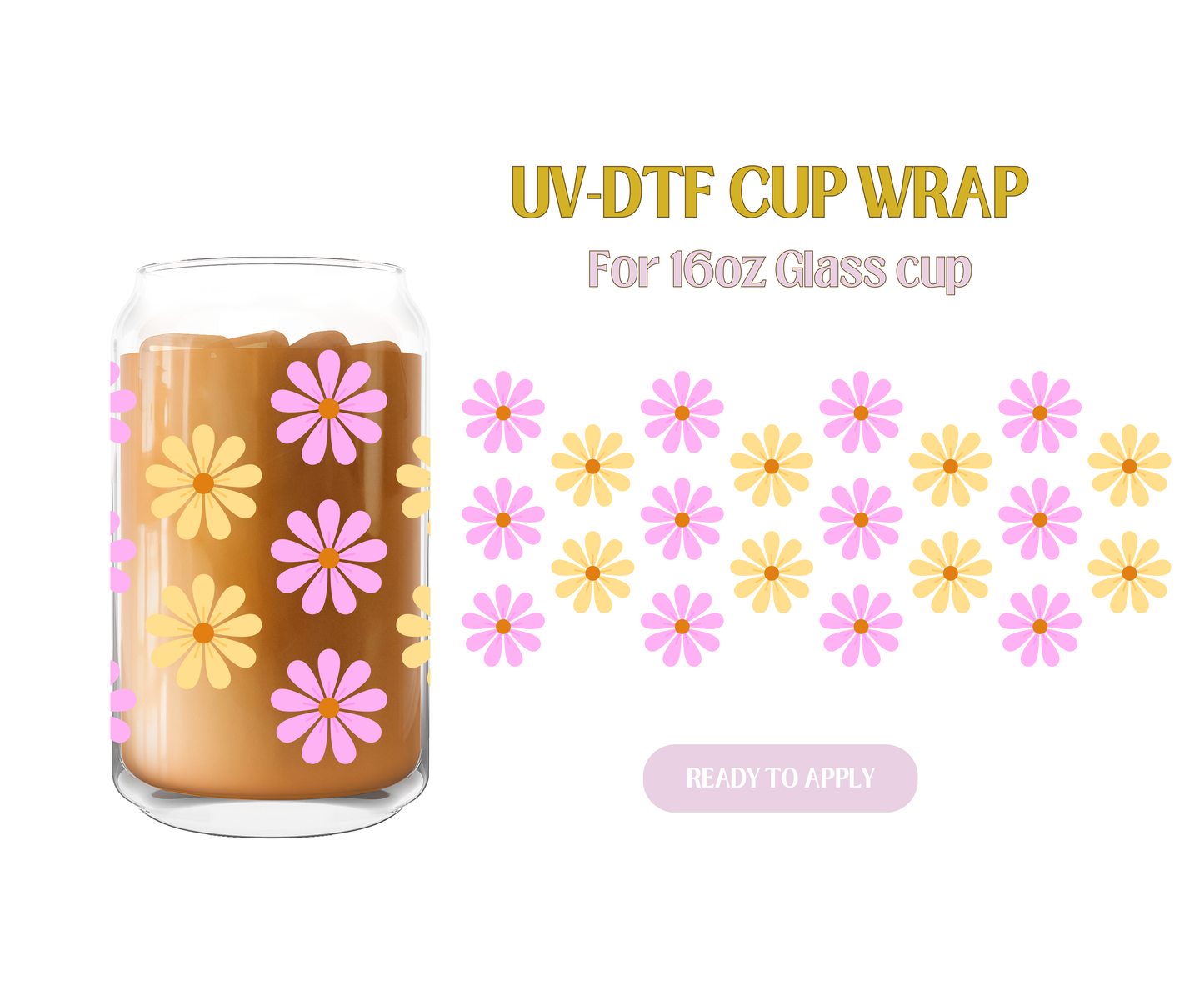 Light Orange Pink Daisies UV-DTF Wrap