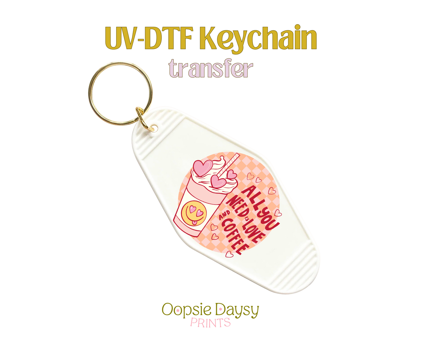 Love and Coffee Retro Smiley UV-DTF Keychain