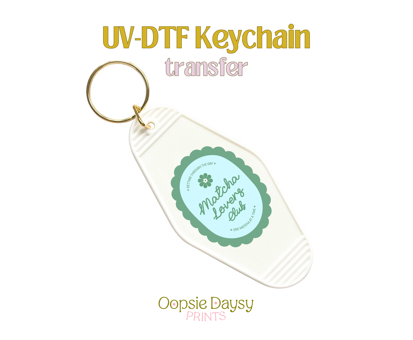 Matcha Label Green Blue  UV-DTF Keychain