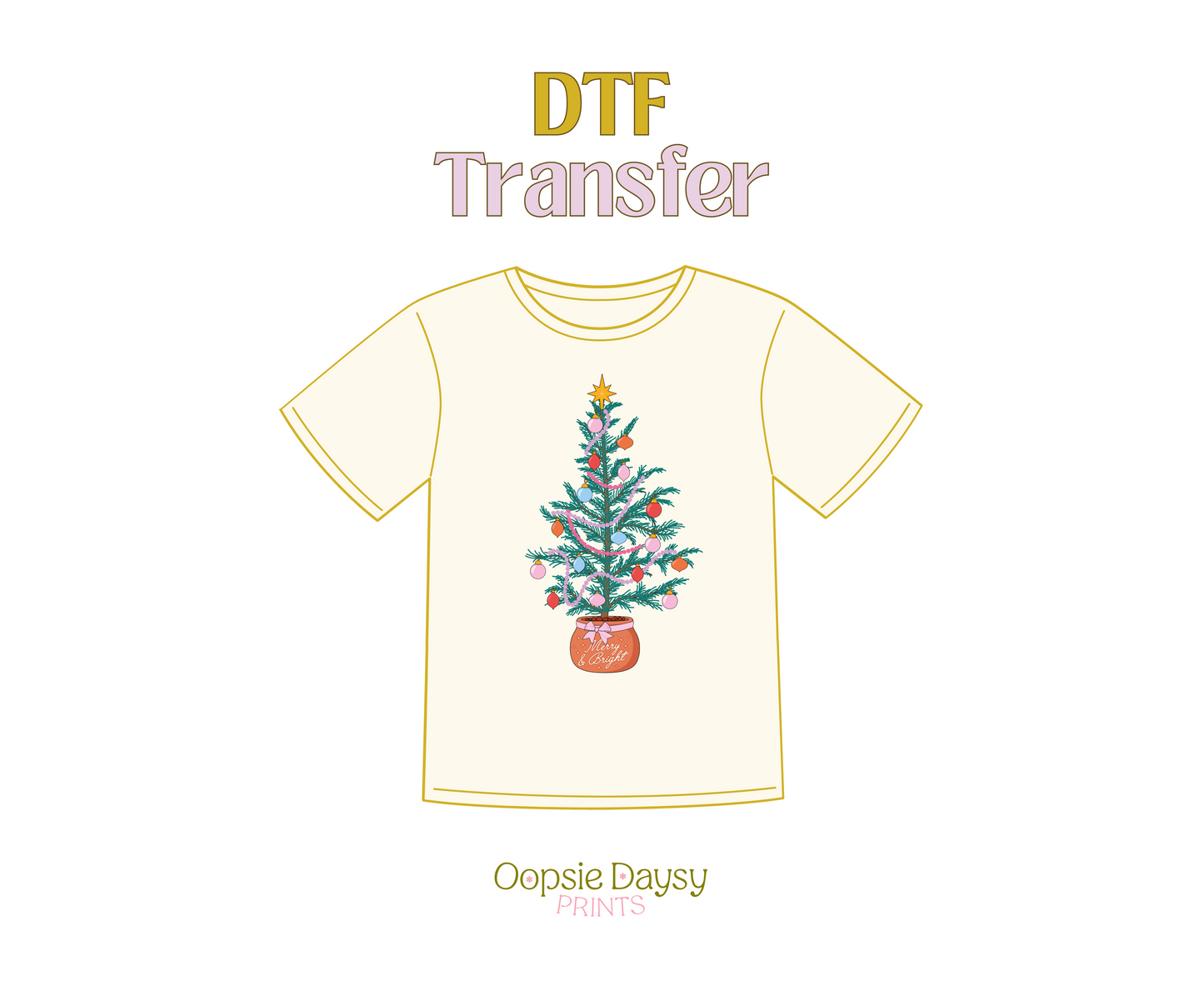 Merry & Bright Xmas Tree DTF Transfer