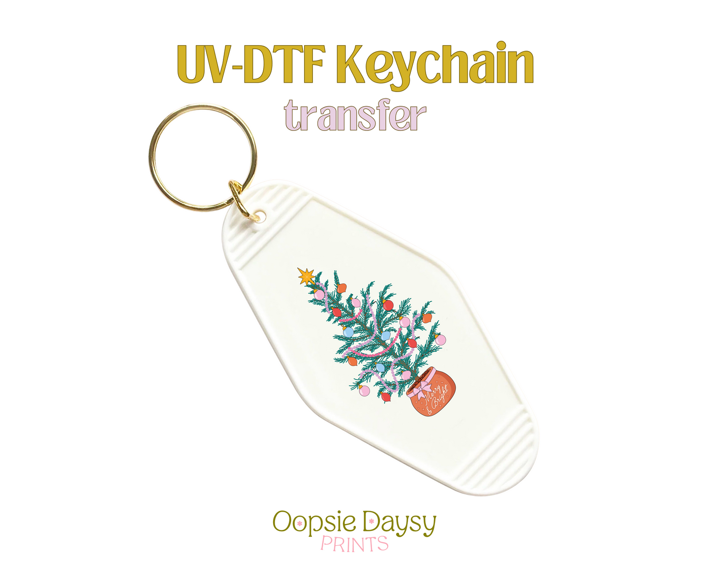 Merry & Bright Xmas Tree UV-DTF Keychain